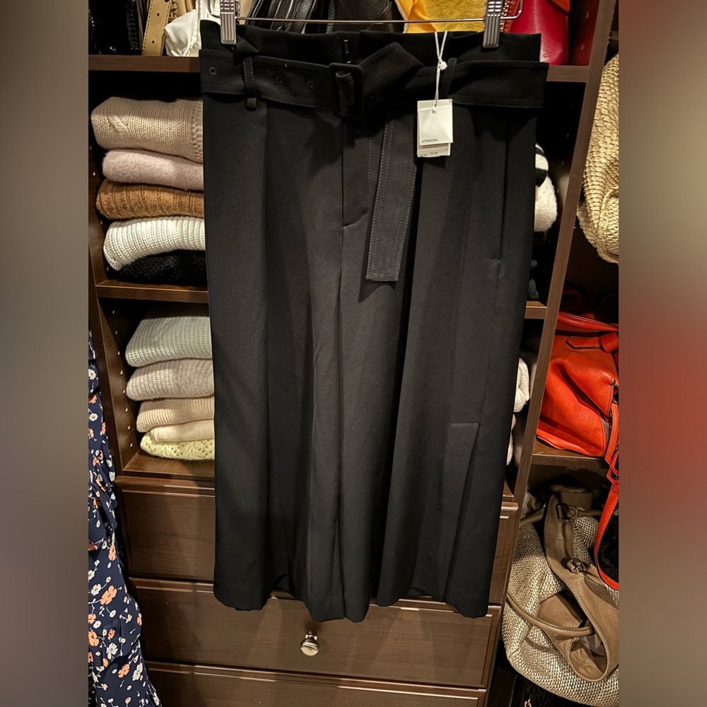 Vince Women’s Belted Culotte Flared Cropped Pants In Black Size 4 $365